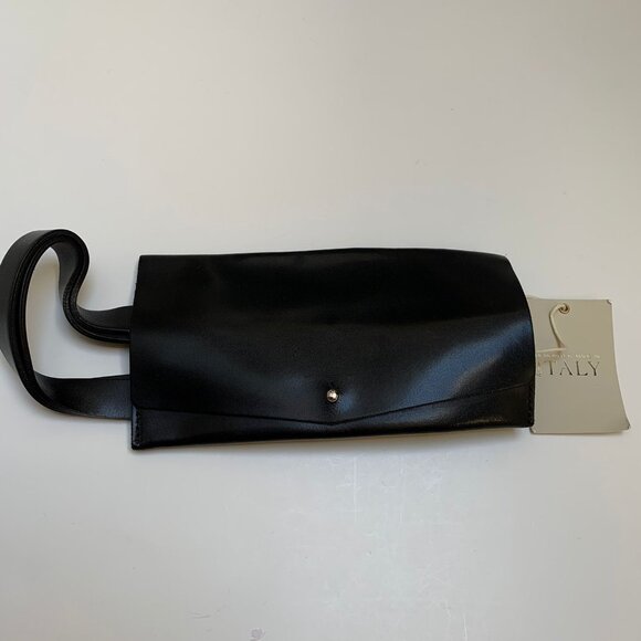 NWT Made in Italy Black Leather Waist Bag - Picture 1 of 7